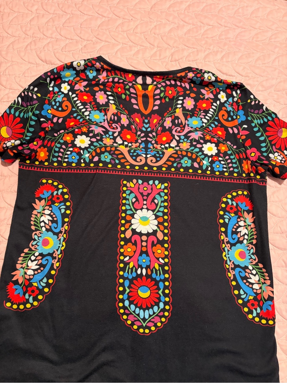 Black Floral Folk-Print Short Sleeve Tee